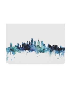 Trademark Global Michael Tompsett 'philadelphia Blue Teal Skyline' Canvas Art In Multi