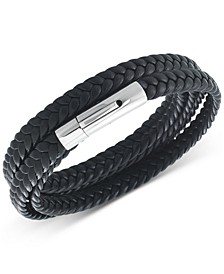 Leather Wrap Bracelet in Stainless Steel