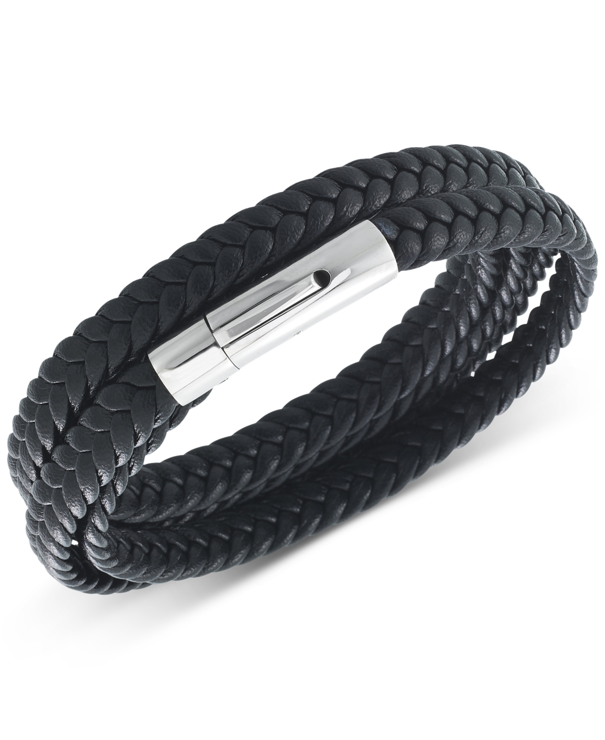 Legacy for Men by Simone I. Smith Leather Wrap Bracelet in Stainless Steel
