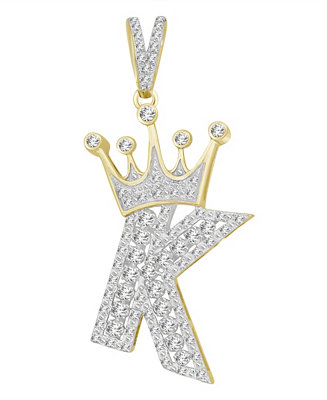 Macy's Men's Diamond (3/8 ct.t.w.) Crowned Initial Pendant in 10k ...