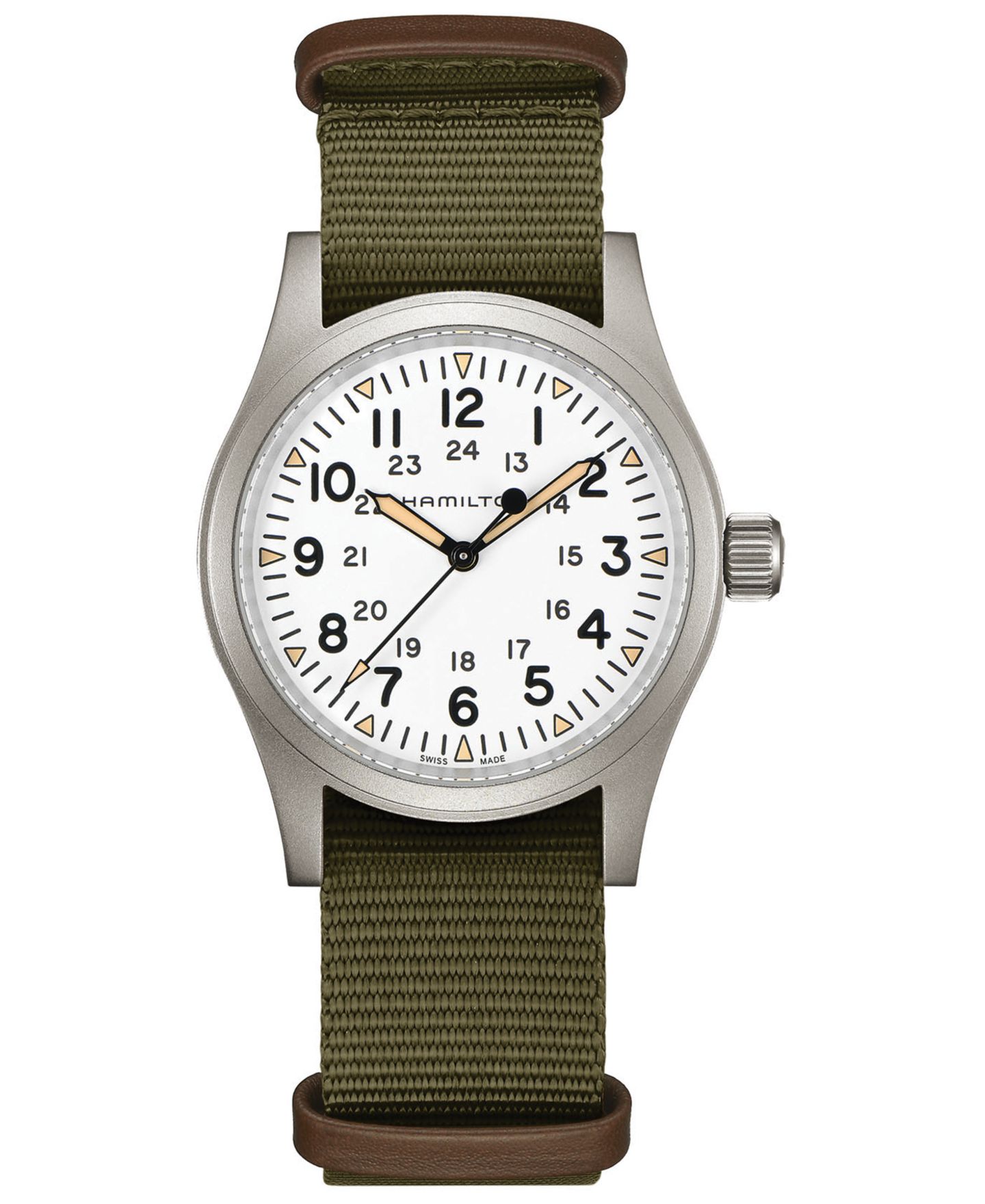 Мужские часы Hamilton Swiss Mechanical Khaki Field Green Nato Strap Watch 38mm — фото 1