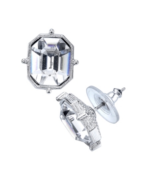 image of 2028 Silver-Tone Emerald Cut Stud Earrings