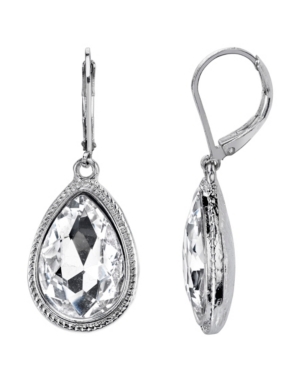 image of 2028 Silver-Tone Crystal Faceted Teardrop Earrings