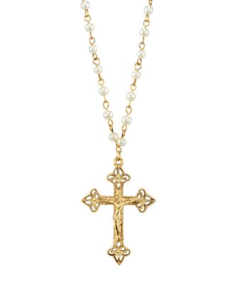 gold pearl cross pendant