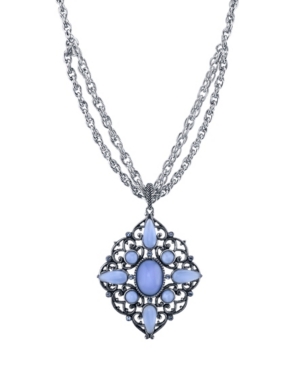 image of 2028 Pewter Tone Lt. Blue Moonstone Large Filigree Pendant Necklace 16