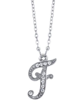 Silver-Tone Crystal Initial Necklace 16" Adjustable
