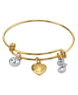 14K Gold-Dipped Heart and Initial Crystal Charm Bracelet