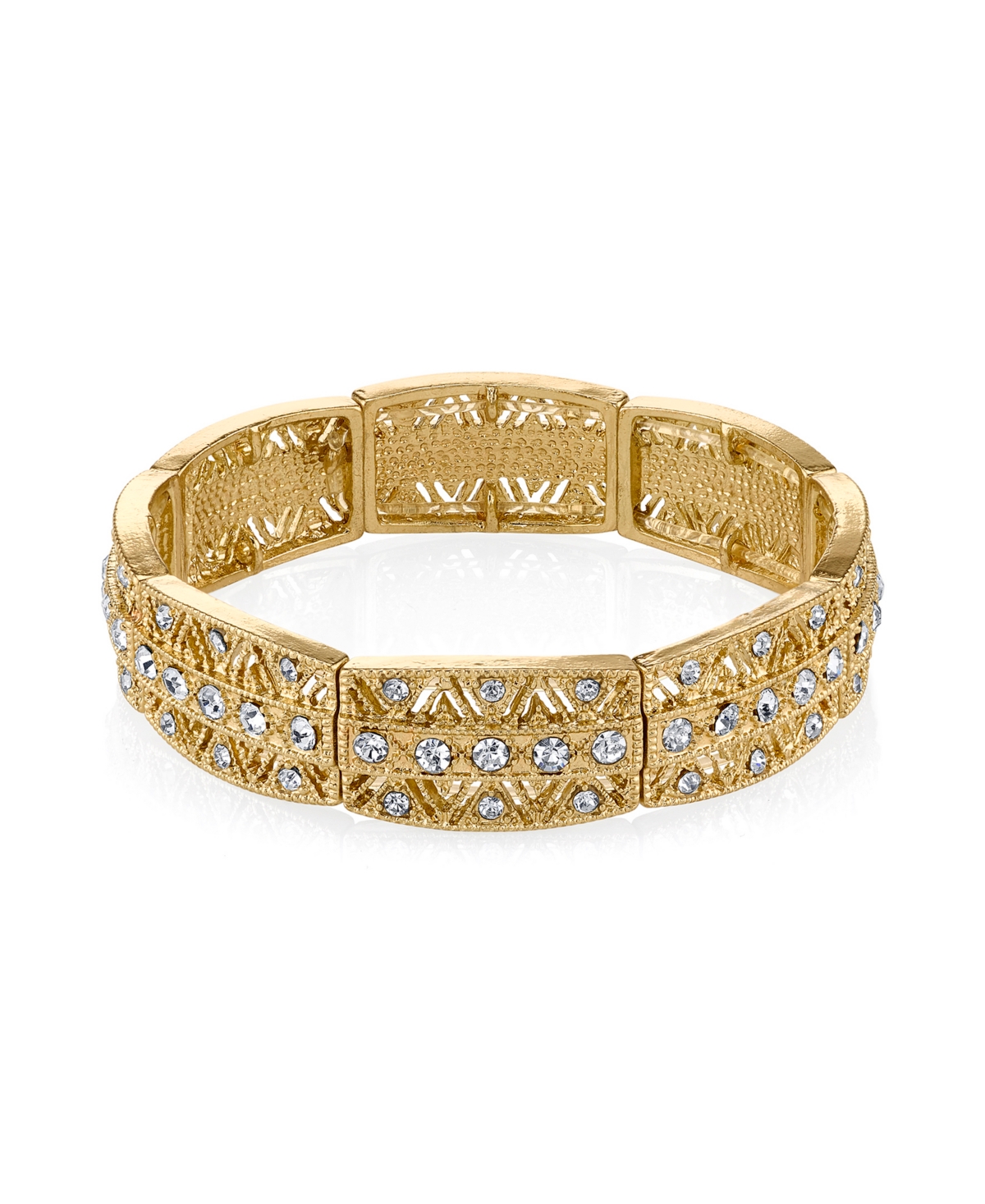 2028 Gold-tone Crystal Stretch Bracelet In White