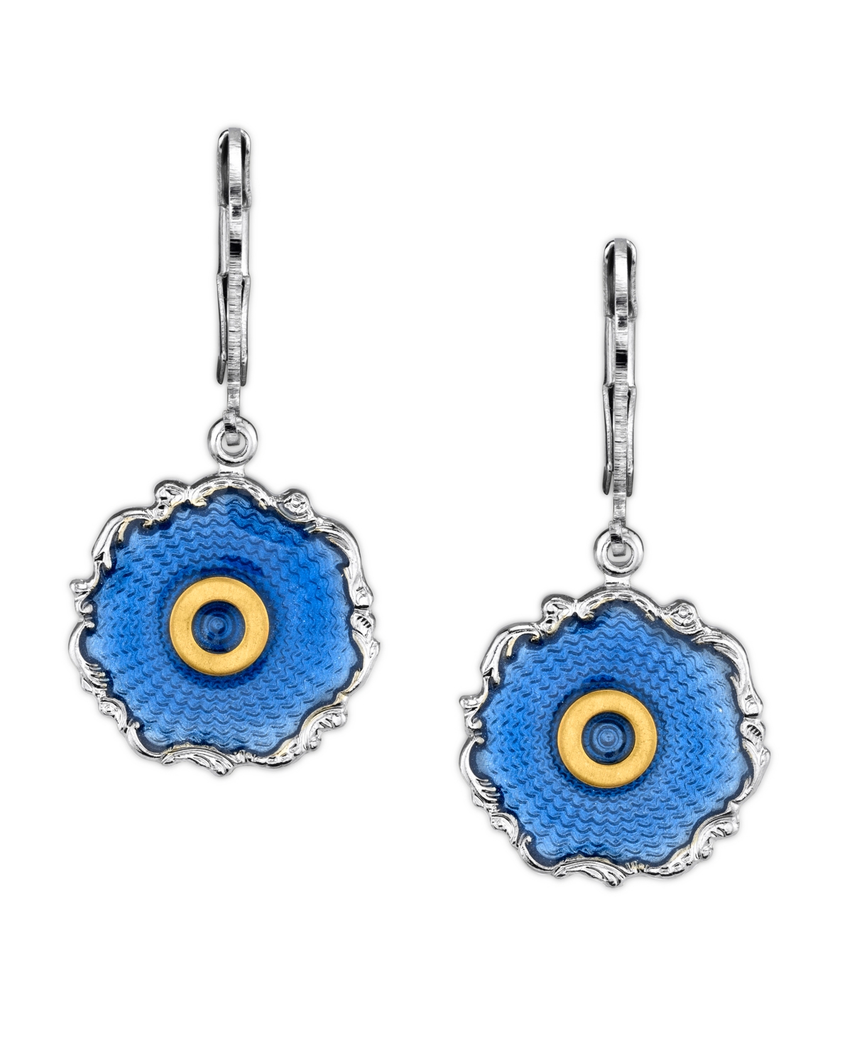 Silver Tone Blue Enamel Gold Tone Initial Earrings - W