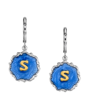 image of 2028 Silver Tone Blue Enamel Gold Tone Initial Earrings