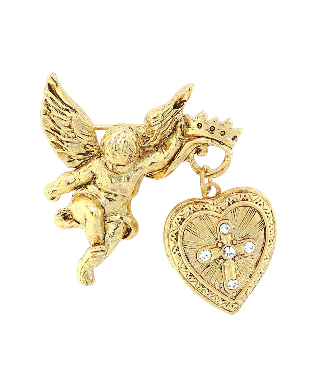 14K Gold-Dipped Crystal Glory of The Cross Fob Locket Brooch - Yellow