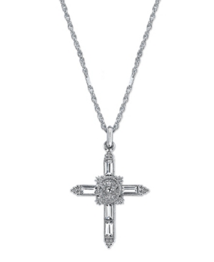 image of Symbols of Faith Silver-Tone Crystal Cross Pendant Necklace 18