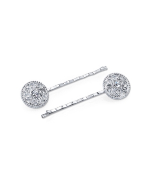 image of 2028 Silver-Tone Crystal Filigree Round Bobby Pins