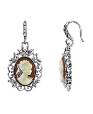 image of Downton Abbey Silver-Tone Oval Cameo Drop Earrings