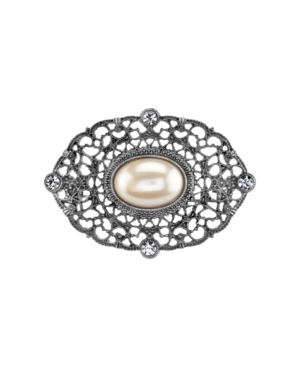image of Downton Abbey Silver-Tone Crystal Belle Epoch Filigree with Large Simulated Pearl Bar Pin