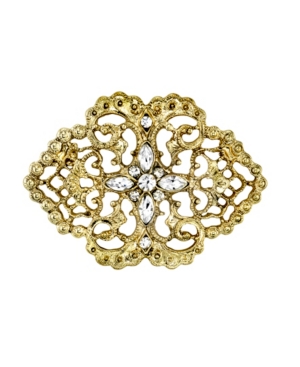 image of Downton Abbey Gold-Tone Belle Epoch Filigree with Pave Crystal Stone Cluster Bar Pin