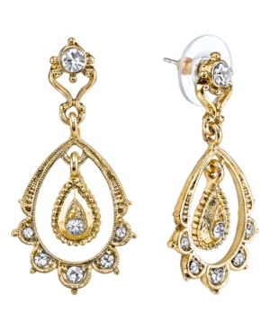 image of Downton Abbey Gold-Tone Crystal Belle Epoch Scallop with Dangle and Post Top Drop Earrings