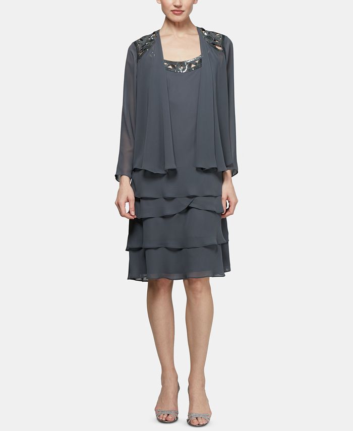 SL Fashions Petite 2-Pc. Jacket & Tiered Midi Dress - Macy's