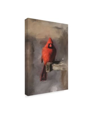 Lois Bryan 'Bright Red Cardinal on a Perch' Canvas Art - 12" x 19"