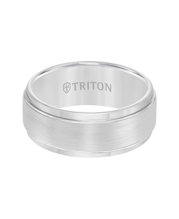 Triton Men's White Tungsten Carbide Ring, Comfort Fit Wedding Band (9mm ...