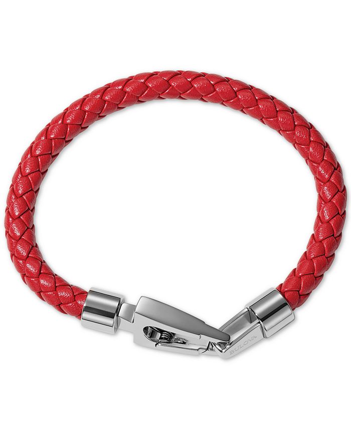 Bulova Men's Red Braided Leather Bracelet in Stainless Steel Macy's