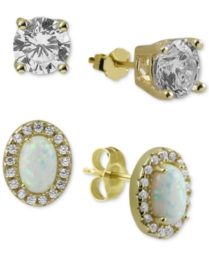 image of Argento Vivo 2-Pc. Set Cubic Zirconia & Synthetic Opal Stud Earrings in Gold-Plated Sterling Silver