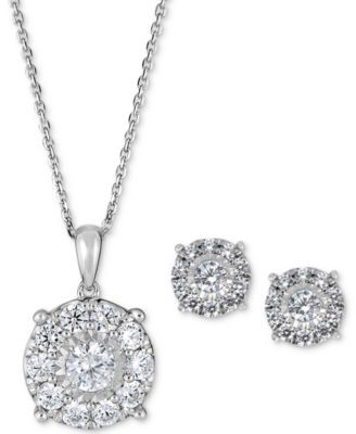 2-Pc. Diamond (1/2 ct. t.w.) Halo Pendant Necklace & Matching Stud Earring Set in 14k Gold