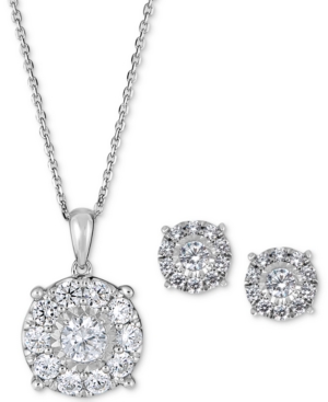 image of 2-Pc. Set Diamond (2 ct. t.w.) Pendant Necklace & Stud Earrings in 14k White or Yellow Gold
