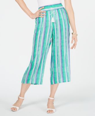 Charter Club - Striped Wide-Leg Capri Pants