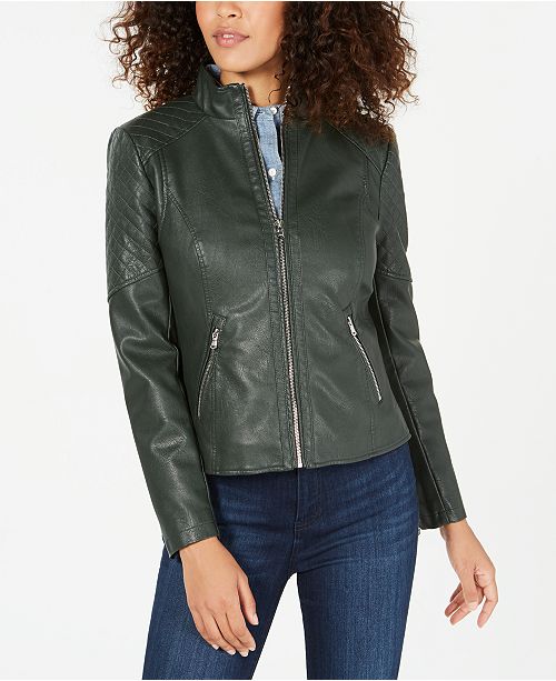 Guess Front Zip Faux Leather Jacket Created For Macy S