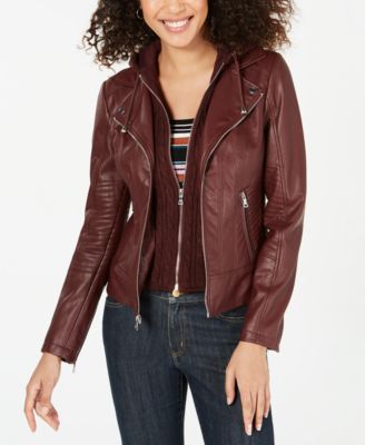 guess brown leather jacket womens