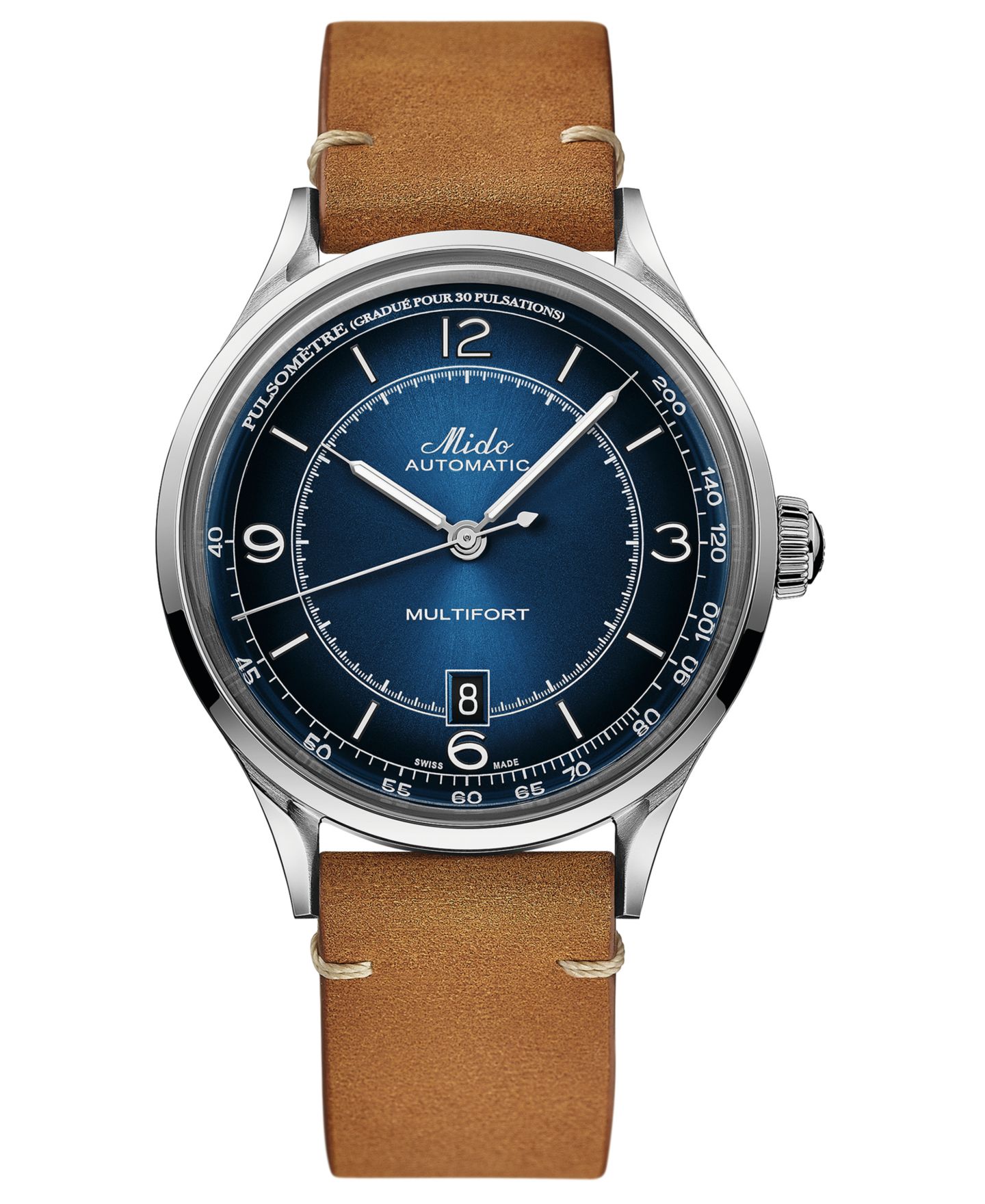 Мужские часы Mido Swiss Automatic Multifort Patrimony Pulsometer Brown Leather Strap Watch 40mm — фото 1