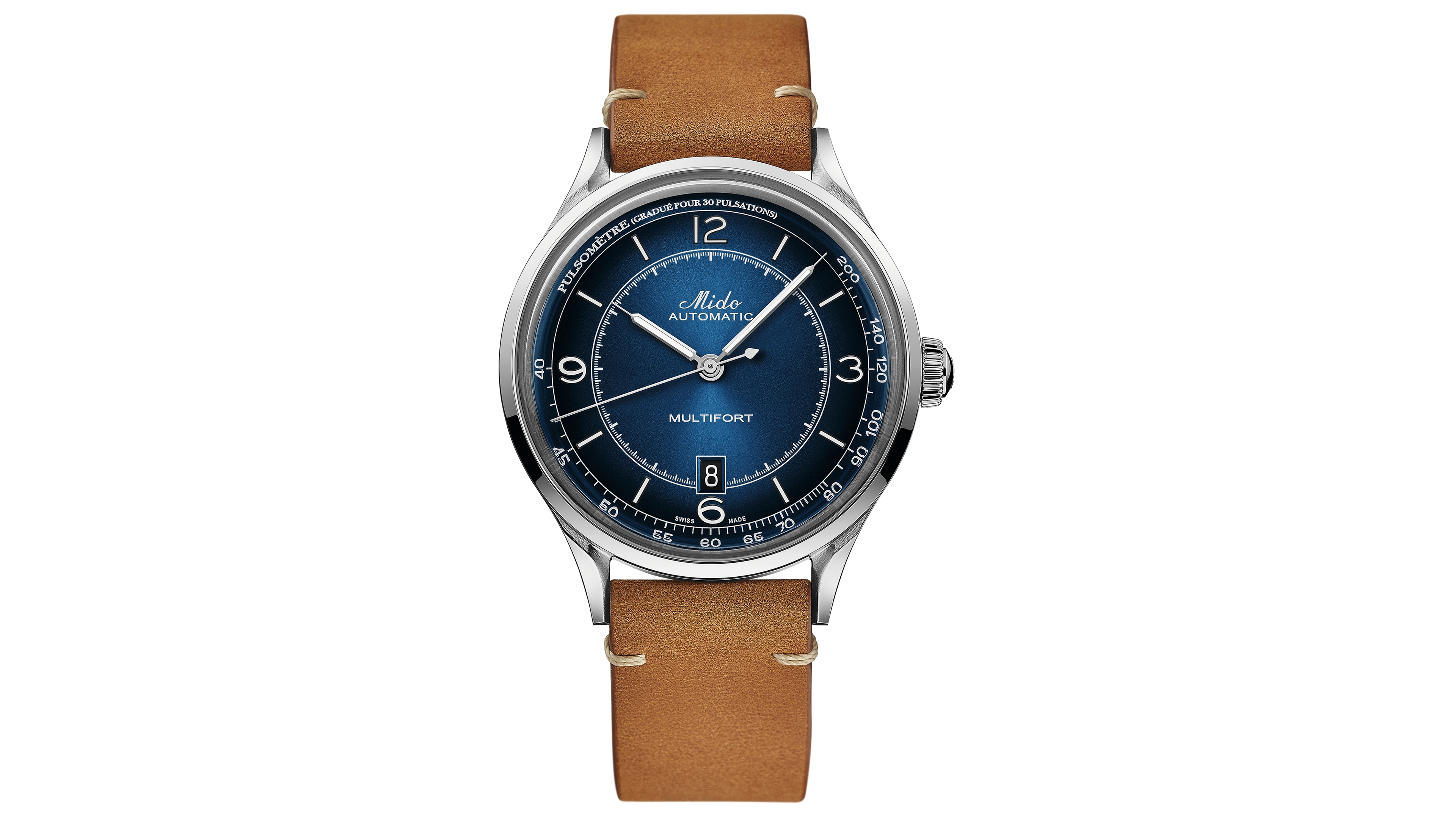 Mido Men's Swiss Automatic Multifort Patrimony Pulsometer Brown Leather Strap Watch 40mm