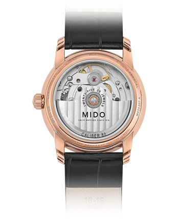 Mido - Women's Swiss Automatic Baroncelli Black Leather Strap Watch 33mm