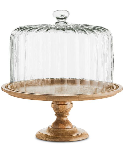 square glass cake stand with domed lid cover