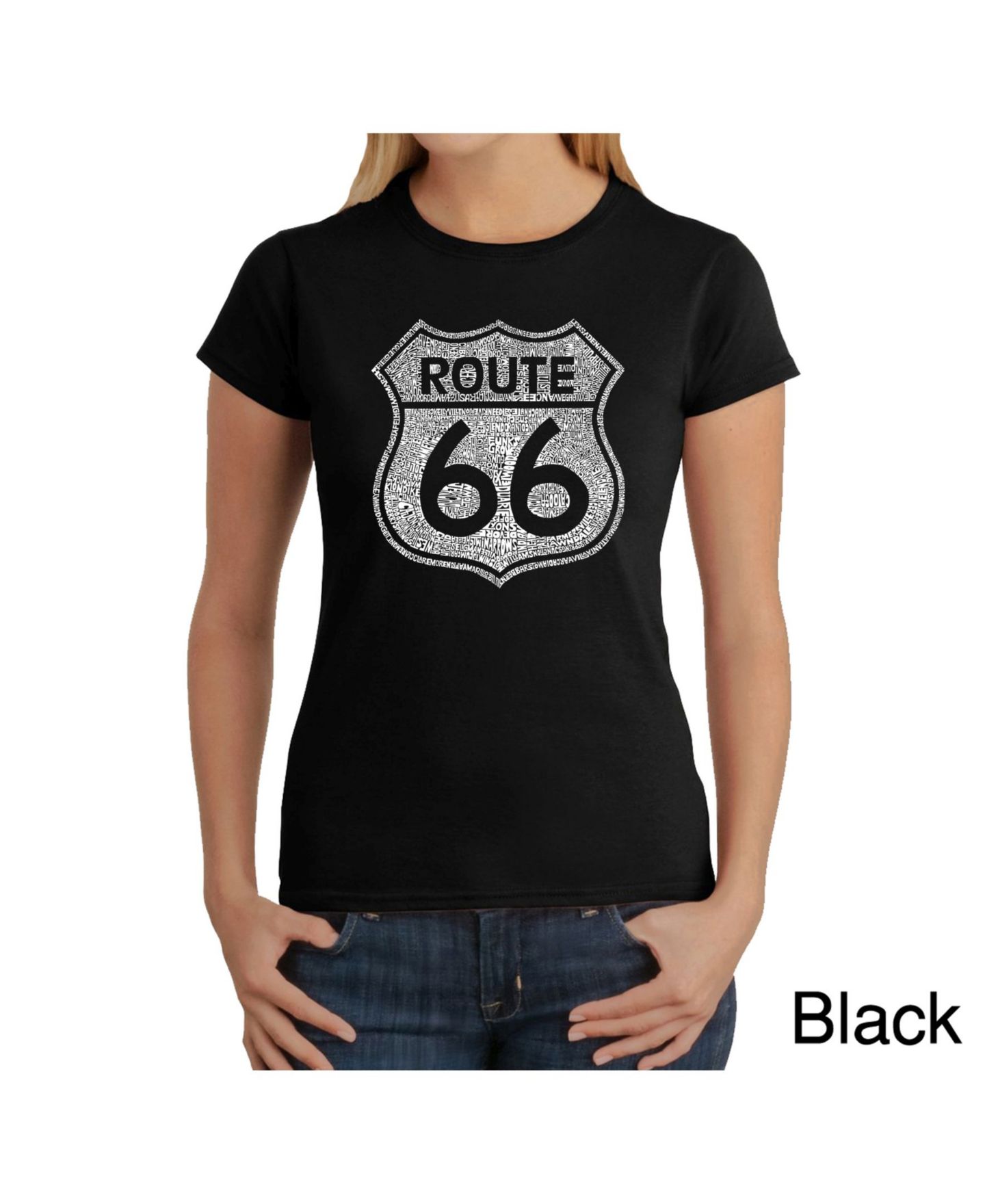 Женская футболка LA Pop Art Word Art - Route 66, цвет: Чёрный — фото 1