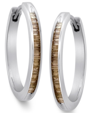 image of Sterling Silver Earrings, Champagne Diamond Baguette Hoop Earrings (1/4 ct. t.w.)