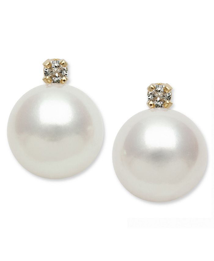 Belle de Mer - 14k Gold Earrings, Cultured Freshwater Pearl (7mm) and Diamond Accent Stud Earrings