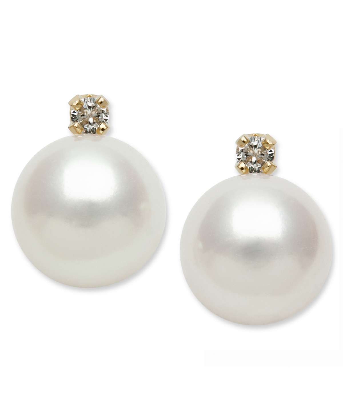 14k Gold Earrings, Cultured Freshwater Pearl (7mm) and Diamond Accent Stud Earrings
