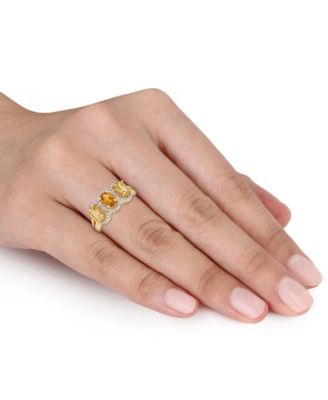 Citrine (1-1/3 ct.t.w.) and Diamond (1/5 ct.t.w.) 3-Stone Halo Ring in 18k Yellow Gold over Sterling Silver