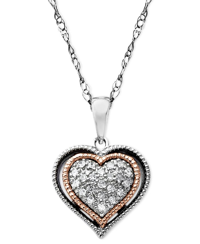 Macy's Diamond Heart Pendant Necklace in Sterling Silver 14k Rose Gold ...