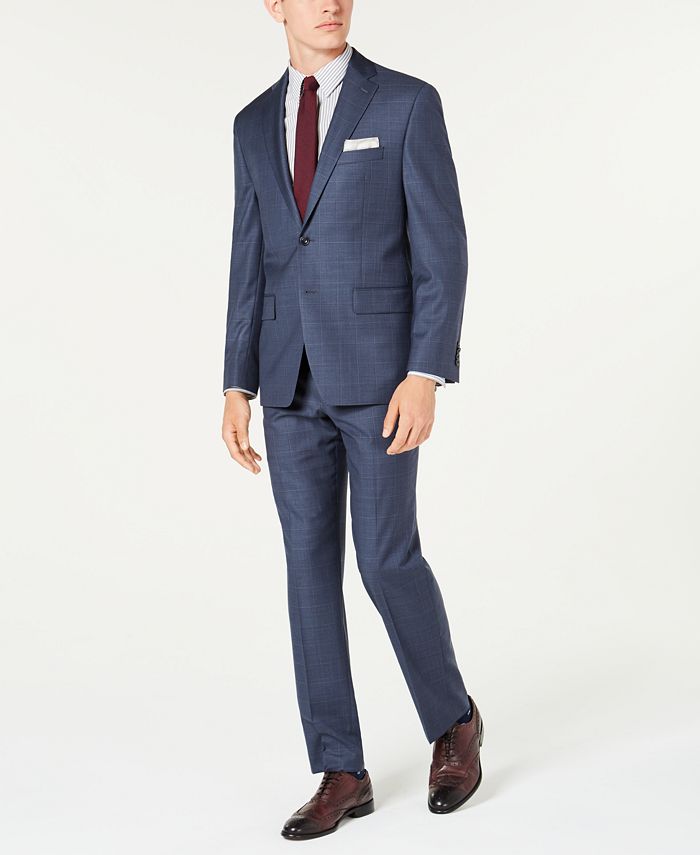 Michael Kors Men's Classic-Fit Airsoft Stretch Blue Windowpane Suit ...