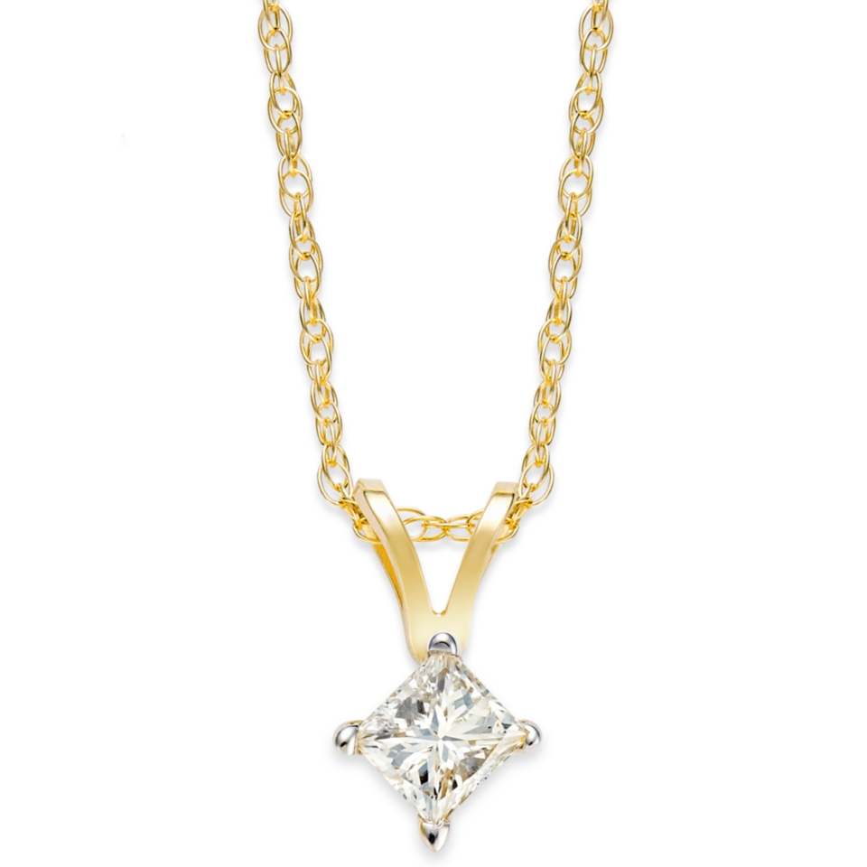 Princess Cut Diamond Pendant Necklace in 10k Yellow or White Gold (1/4