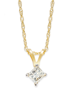 image of Princess-Cut Diamond Pendant Necklace in 10k Yellow or White Gold (1/4 ct. t.w.)