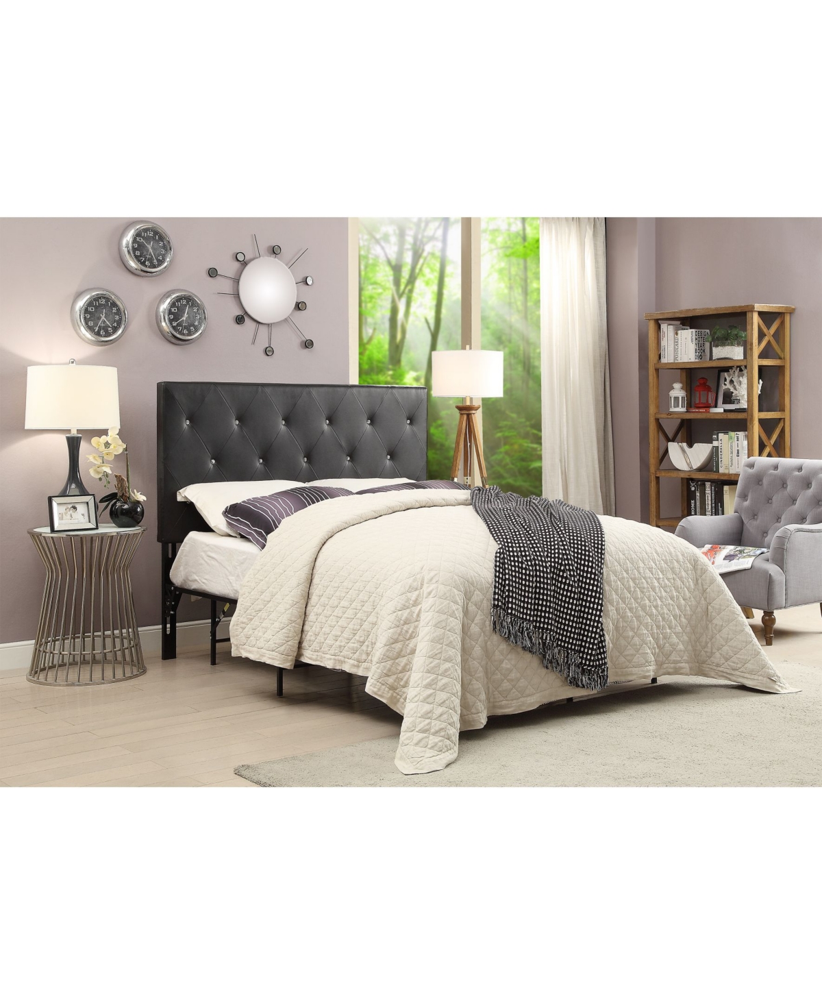 Ac Pacific Contemporary Crystal Diamond Tufted Headboard