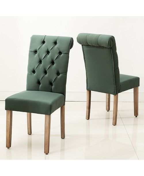 Natalie Roll Top Tufted Linen Fabric Modern Dining Chair Set Of 2