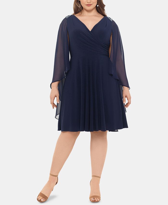 XSCAPE Plus Size A-Line Cape Dress & Reviews - Dresses - Plus Sizes ...