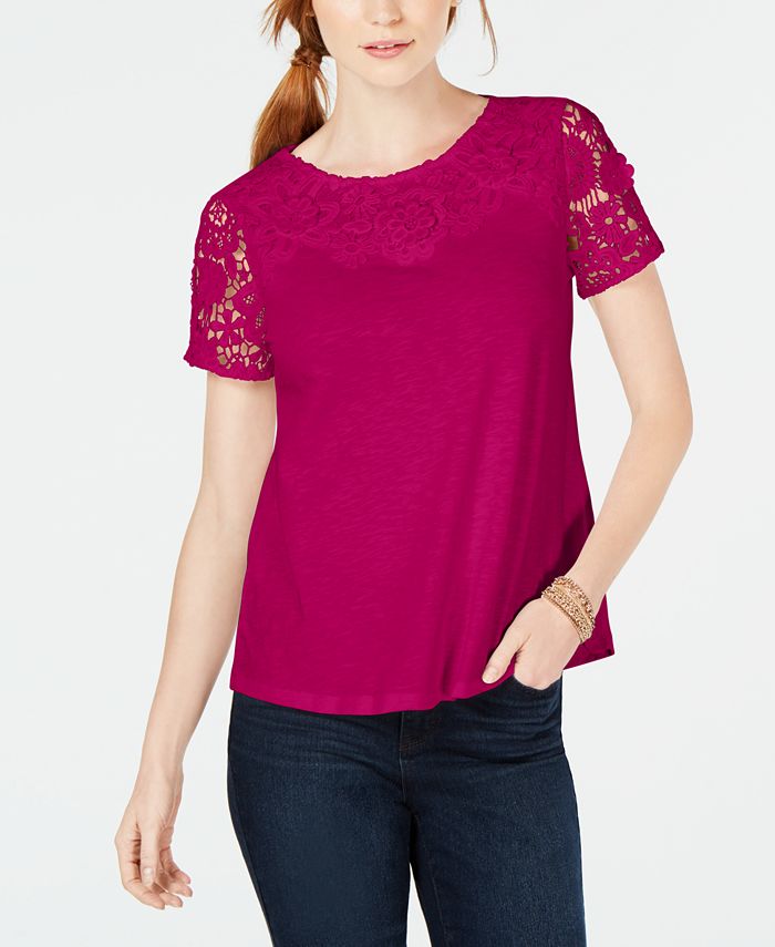 Charter Club Petite Cotton Embroidered T-Shirt, Created for Macy's ...