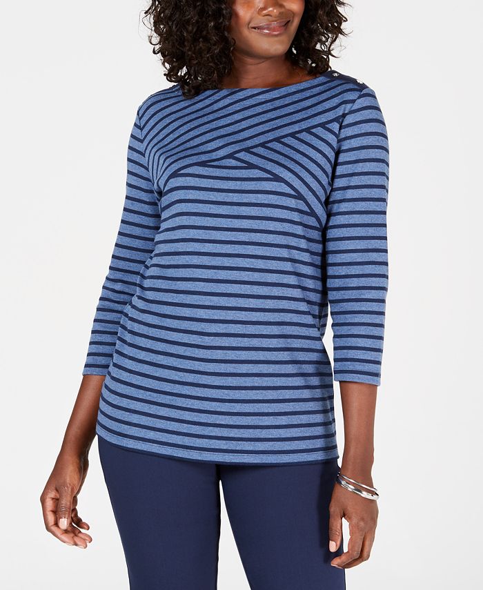 Karen Scott Women's Sport Striped 3/4 Sleeve Top Purple Size X-Small