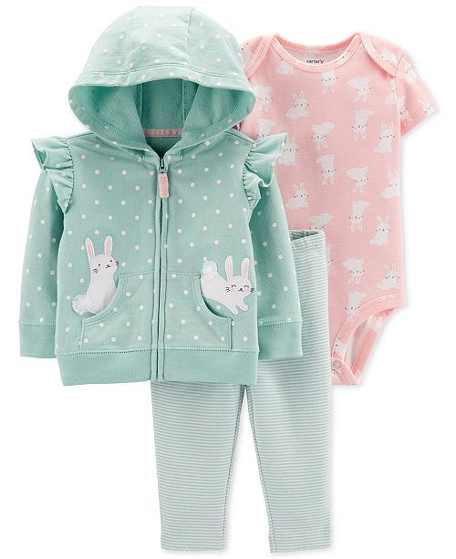 Carter S Baby Girls 3 Pc Bunny Hoodie Bodysuit Leggings Cotton